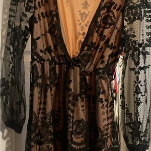 Boohoo Black Lace Long Sleeve Dress